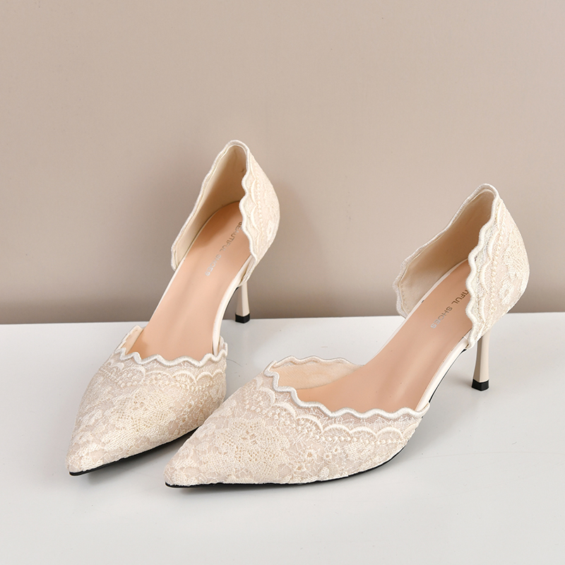 Womens Heels - Lace Pointed Toe High Heels Women