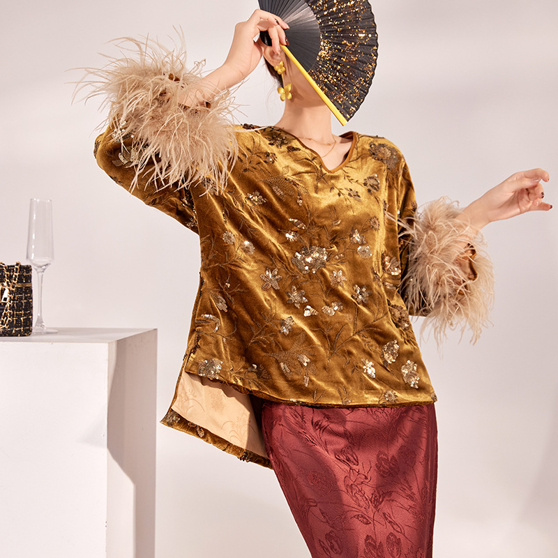 2025 Winter Feather Cuff Blous - огляд і ціна Silk Blouse