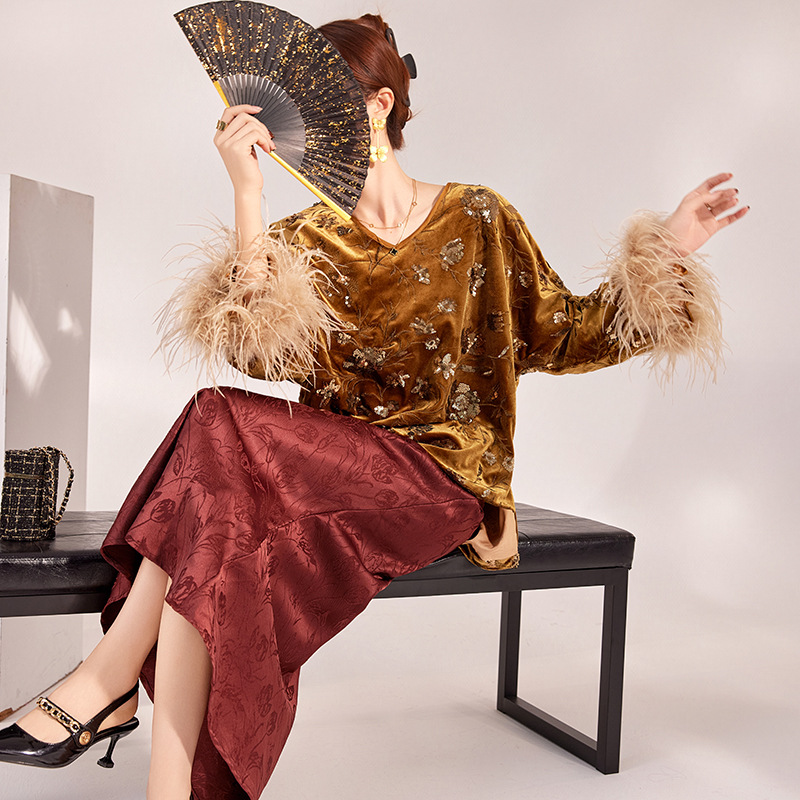 2025 Winter Feather Cuff Blous - огляд і ціна Silk Blouse